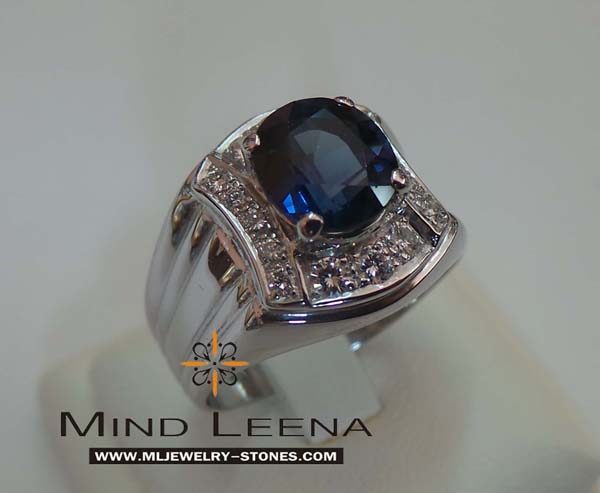 แหวนไพลินประดับเพชรแท้เบลเยี่ยมน้ำหนักรวม 0.70 cts.(งานสั่งทำ) 2