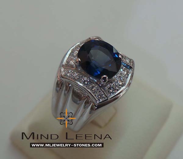 แหวนไพลินประดับเพชรแท้เบลเยี่ยมน้ำหนักรวม 0.70 cts.(งานสั่งทำ) 3