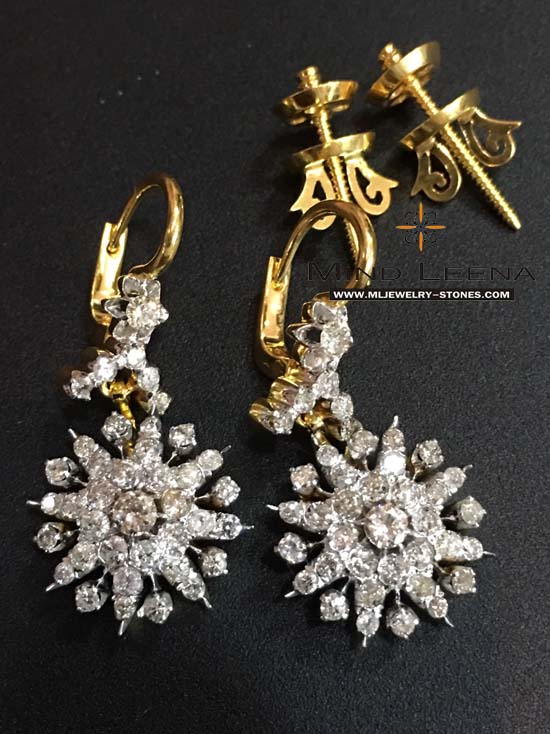 ต่างหูเพชรแท้โบราณ (ล็อกเก็ตเบอรันเลียน) หรือ ต่างหูเพชรแท้ดาวกระจาย รูปแบบสวยแปลกตา