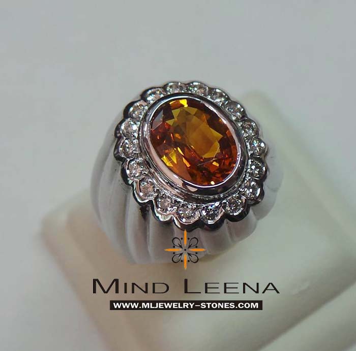 แหวนบุษราคัมล้อมเพชรแท้เบลเยี่ยม 0.18 cts. 1