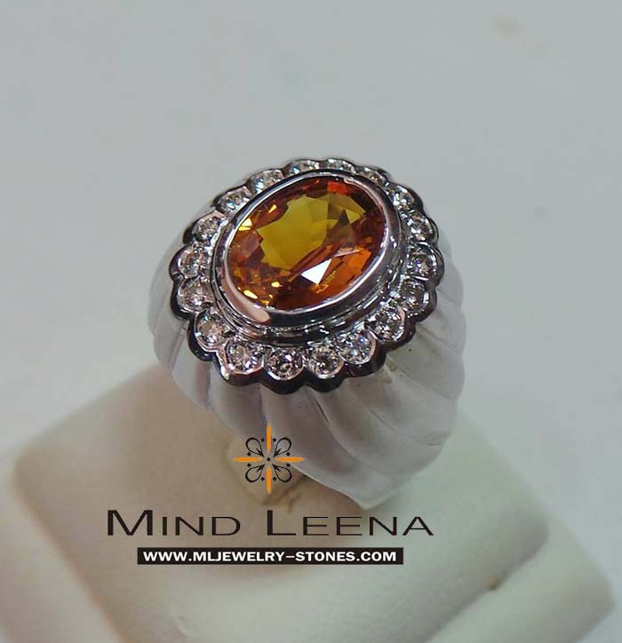 แหวนบุษราคัมล้อมเพชรแท้เบลเยี่ยม 0.18 cts. 2