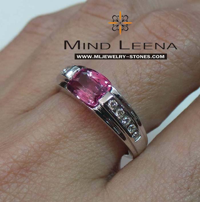 แหวนพิงค์แซฟไฟร์ประดับเพชรแท้เบลเยี่ยม 0.25 cts. 1