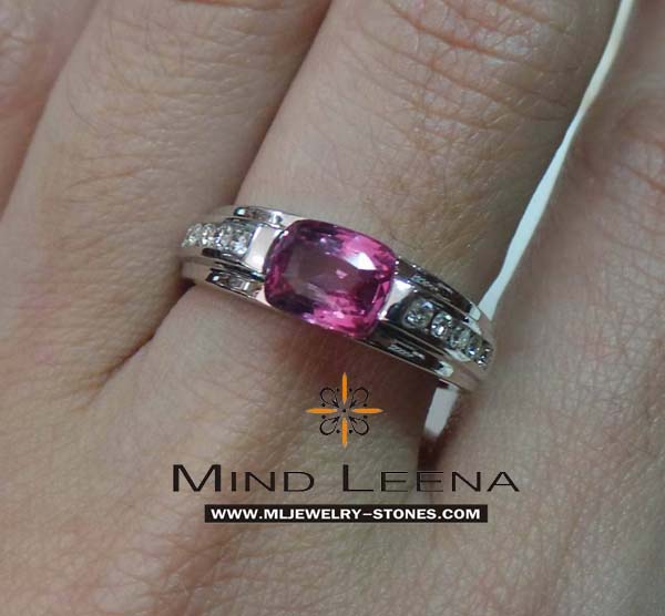 แหวนพิงค์แซฟไฟร์ประดับเพชรแท้เบลเยี่ยม 0.25 cts. 2