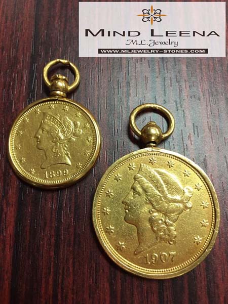 จี้เหรียญกิมตุ้นโบราณ จี้เหรียญทองคำแท้ ทำจากเหรียญเทพีเสรีภาพ ( Liberty Head ) ปี 1899 กับ ปี 190