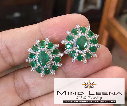 ต่างหูมรกตล้อมเพชรแท้มือสองราคาพิเศษ น้ำหนักเพชรรวม 1.26 cts.