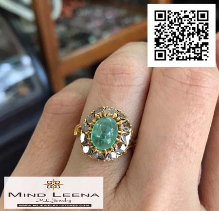 แหวนมรกตล้อมเพชรซีกงานโบราณ