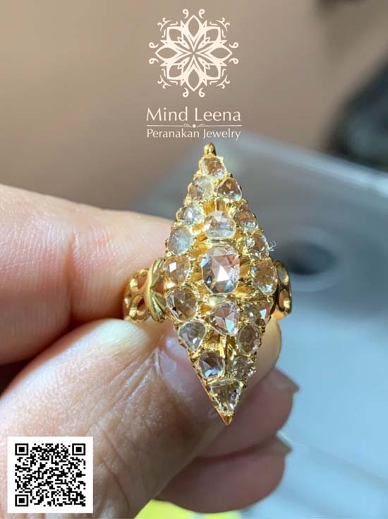 แหวนเพชรซีกโบราณเหลี่ยมลูกโลกเพชรสวย
