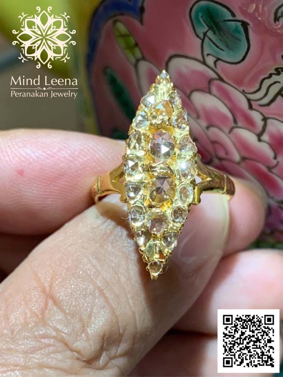 แหวนเพชรซีกโบราณเหลี่ยมลูกโลกเพชรสวย