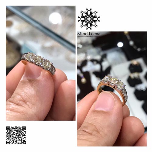 แหวนแท้เบลเยี่ยม ฝังเรียงแถว 3 เม็ด เพชรแท้น้ำหนักรวมประมาณ 0.99 cts. (งานมือสอง)