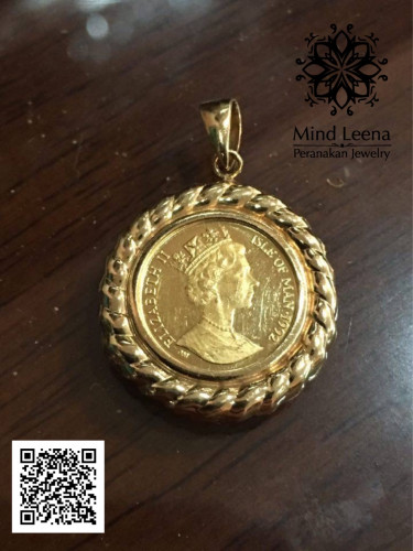 จี้เหรียญกิมตุ้นโบราณทองคำแท้ จี้เหรียญราชินี
