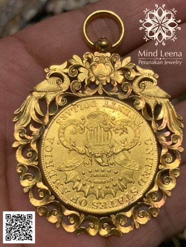 จี้เหรียญกิมตุ้นทองคำโบราณ ปี ค.ศ.1905 อายุมากกว่า 120 ปี เหรียญ 20 ดอลลาร์ทอง 1