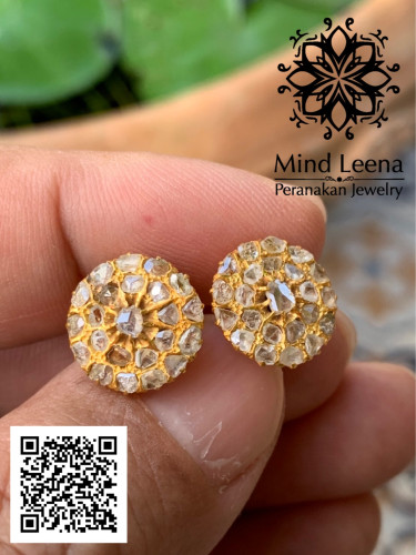 ต่างหูเพชรซีกกระจุกล้อม 2 ชั้น งานเปอรานากันโบราณ