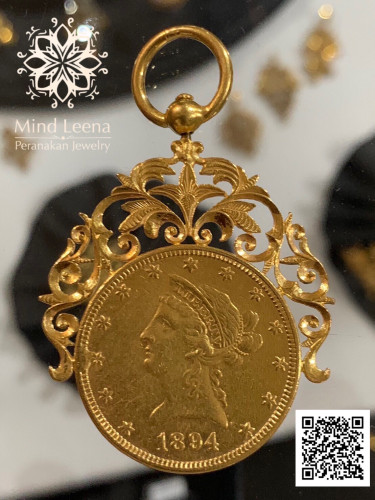 จี้เหรียญกิมตุ้นทองคำโบราณ ปี ค.ศ.1894 อายุมากกว่า 100 ปี
