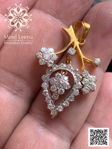 จี้เพชรพวงองุ่นเพชรโบราณ Antique Diamond Pendant With 14k Gold.