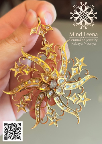 จี้เข็มกลัดดาวกระจายประดับเพชรซีกเหลี่ยมลูกโลกโบราณ 2