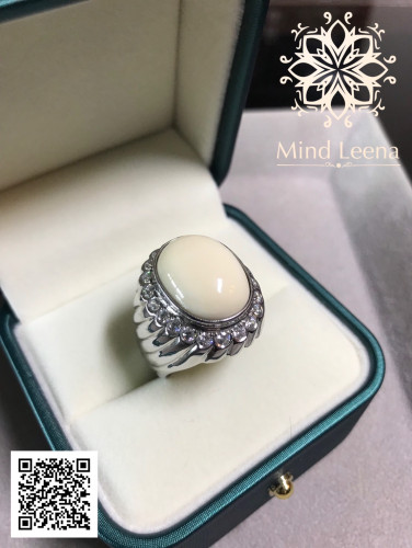 แหวนงาช้างล้อมเพชรสวิสตัวเรือนเงิน (งานสั่งทำ)