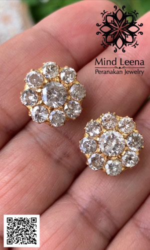 ต่างหูเพชรก้นตัดโบราณ อายุเกิน 150 ปี peranakan nyonya jewelry  เพชร old cut diamond  เพชรรวมประมาณ