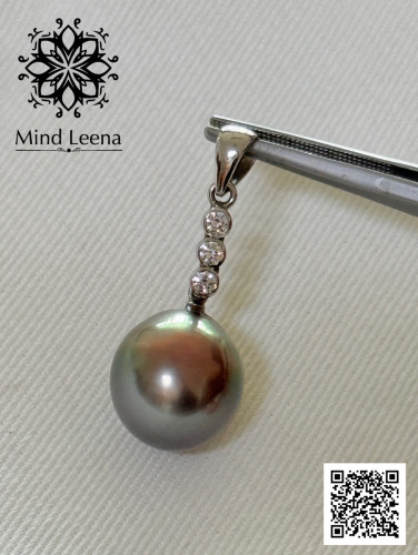 จี้ไข่มุกเซาท์ซีสีดำเหลือบเทา