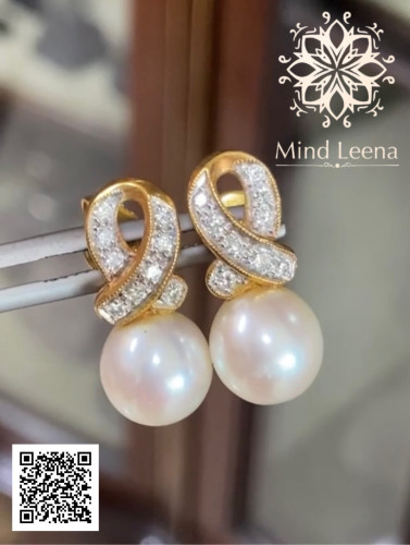 ต่างหูไข่มุกแท้ 9.0 มิลประดับเพชรแท้เบลเยี่ยม 1