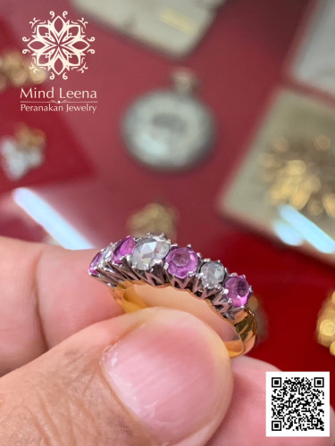 แหวนแถวประดับทับทิมพม่าและเพชรลูกโลก Antique Rose Cut Diamond And Ruby Ring. 3