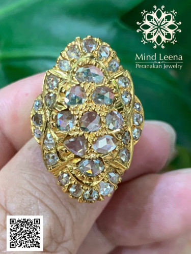 แหวนมาคีย์หลังเต่าวงใหญ่เพชรแท้ RoseCut Diamond