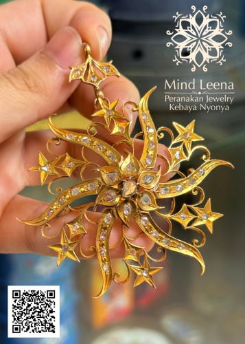 จี้เข็มกลัดดาวกระจายประดับเพชรซีกเหลี่ยมลูกโลกโบราณ