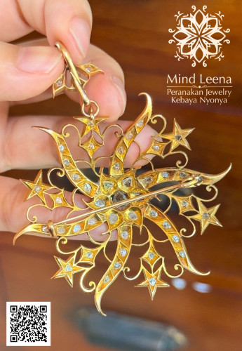 จี้เข็มกลัดดาวกระจายประดับเพชรซีกเหลี่ยมลูกโลกโบราณ 3