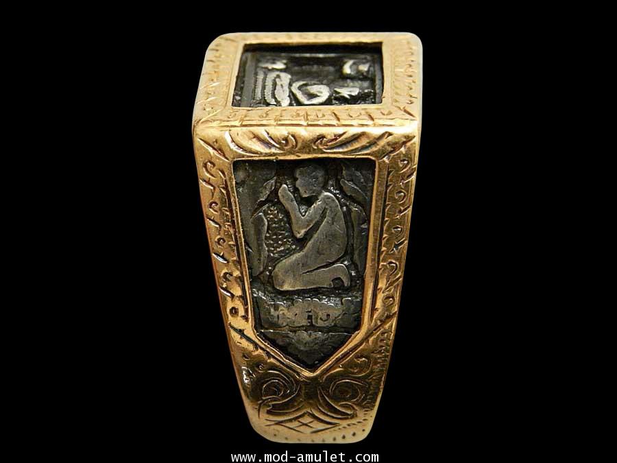 แหวนพระพุทธสี่เหลี่ยม ปี2525 เนื้อเงินหุ้มทอง หลวงปู่ดู่ (Lp Doo) 1
