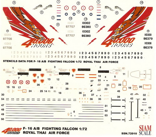 F-16 A/B 4000 Hours Royal Thai Air Force 1/72 Decal 1