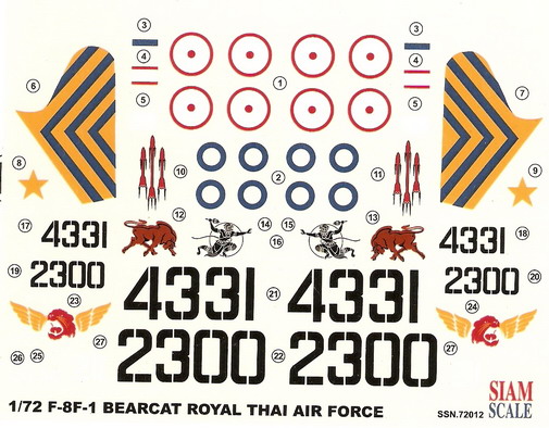 F-8F-1 Bearcat Royal Thai Air Force 1/72 Decal 1