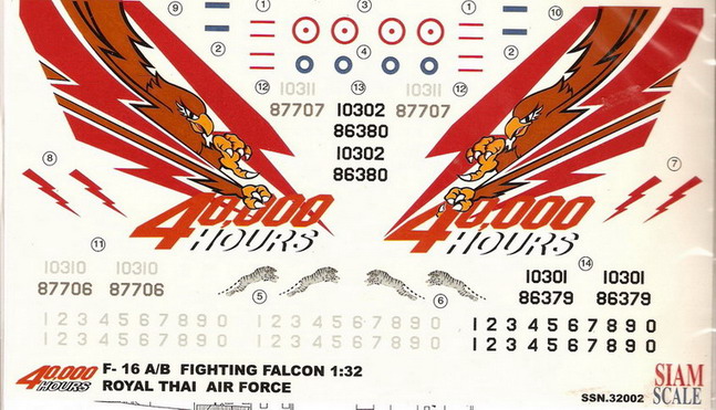 F-16 A/B 4000 Hours Royal Thai Air Force 1/32 Decal 1