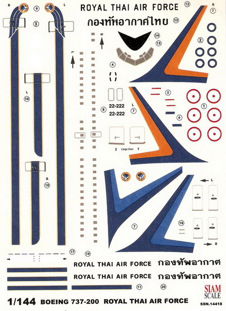 Boeing 737-200 RTAF 1/144 Decal 1