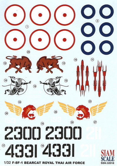 F-8F Bearcat  Royal Thai Airforce 1/32 Decal 1