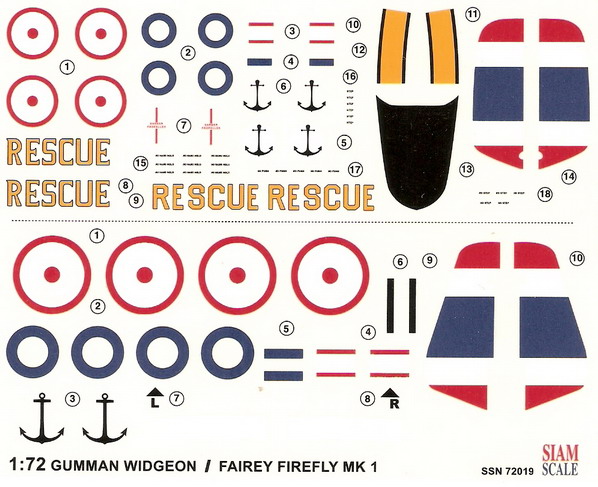 Firefly Mk.1 and Grumman Widgeon RTAF Decal 1/72 1