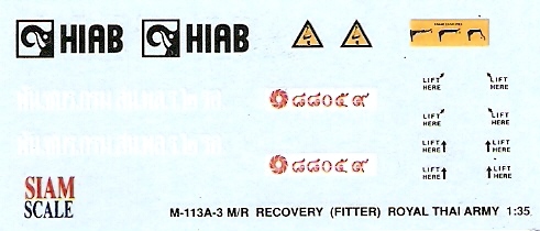 M113A3 M/R Recovery (Fitter) Royal Thai Army 1/35 Decal