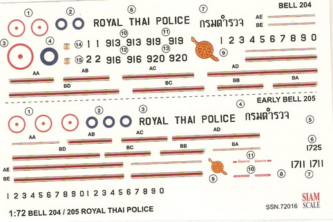 Bell204/205 Royal Thai Police 1/72 Decal