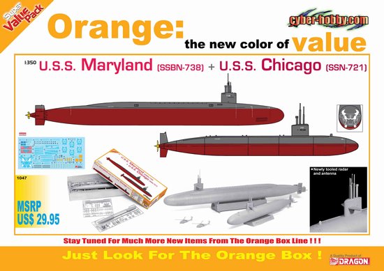 U.S.S. Maryland (SSBN-738) + U.S.S. Chicago (SSN-721) 1/350 Dragon