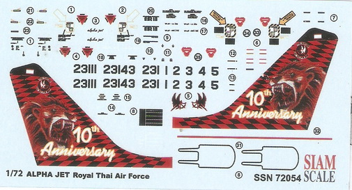 Alpha Jet RTAF 10 Anniversary 1/72 Decal 1