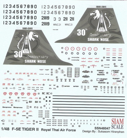 F-5E Tiger II RTAF 30 Anniversary Shark Nose1/48 Decal 1