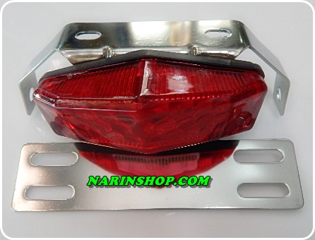 ไฟท้ายแต่ง LED ทรง 5 เหลี่ยม+ขาไฟสแตนเลส ฝาไฟื้าย มีสีแดง/ชา/ใส 1