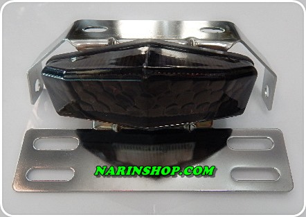 ไฟท้ายแต่ง LED ทรง 5 เหลี่ยม+ขาไฟสแตนเลส ฝาไฟื้าย มีสีแดง/ชา/ใส 2