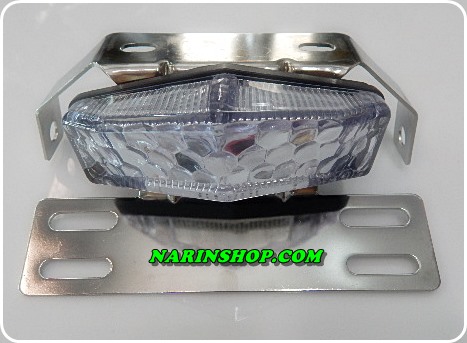 ไฟท้ายแต่ง LED ทรง 5 เหลี่ยม+ขาไฟสแตนเลส ฝาไฟื้าย มีสีแดง/ชา/ใส 3