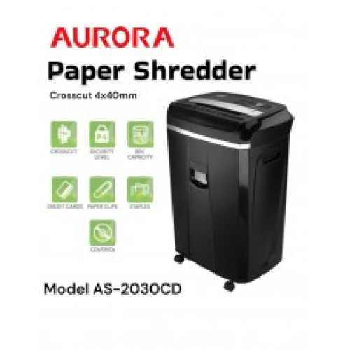 เครื่องทำลายเอกสาร AURORA  AS-2030CD ตัดละเอียด 4x40 มม. ครั้งละ 20แผ่น