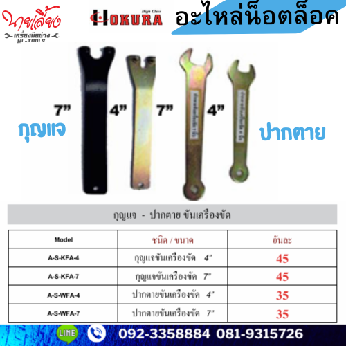 อะไหล่ กุญแจ ปากตาย ขันเครื่องเจียร (เครื่องขัด)(เครื่องมือช่าง)