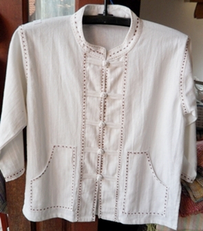 เสื้อผ้าฝ้ายคอจีนกระดุมจีนปักเดินเส้นแขนสามส่วน 7
