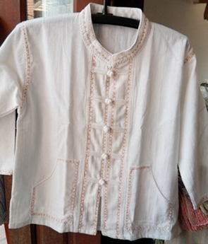 เสื้อผ้าฝ้ายคอจีนกระดุมจีนปักเดินเส้นแขนสามส่วน 8