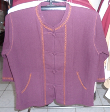 เสื้อผ้าฝ้ายคอจีนกระดุมจีนปักเดินเส้นแขนสามส่วน 3