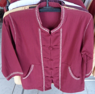 เสื้อผ้าฝ้ายคอจีนกระดุมจีนปักเดินเส้นแขนสามส่วน 4