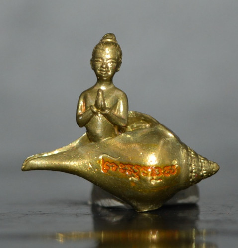 พระสุวรรณสังข์ (กุมารน้อยหอยสังข์) เนื้อชนวนชุบลงยาแดง พระอาจารย์ประสูติ วัดในเตา 2563