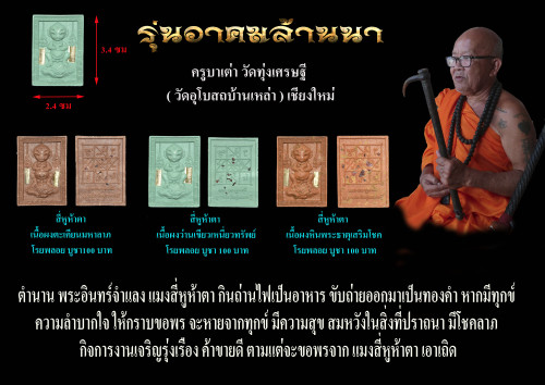 สี่หูห้าตา เนื้อผงหินพระธาตุ เสริมโชค โรยพลอย  ครูบาเต่า วัดทุ่งเศรษฐี(วัดอุโบสถบ้านเหล่า) 2568 1